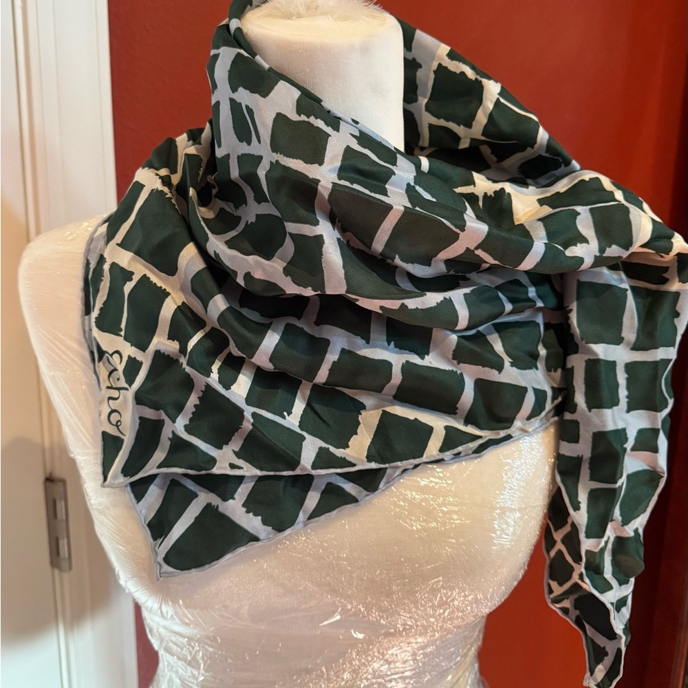 Echo silk Green and White Patterned Scarf